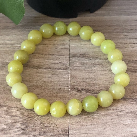 Lemon Jade Natural Stone Beads Stretchable Bracelet 7" - 8mm Beaded Bracelet - Picture 2 of 2
